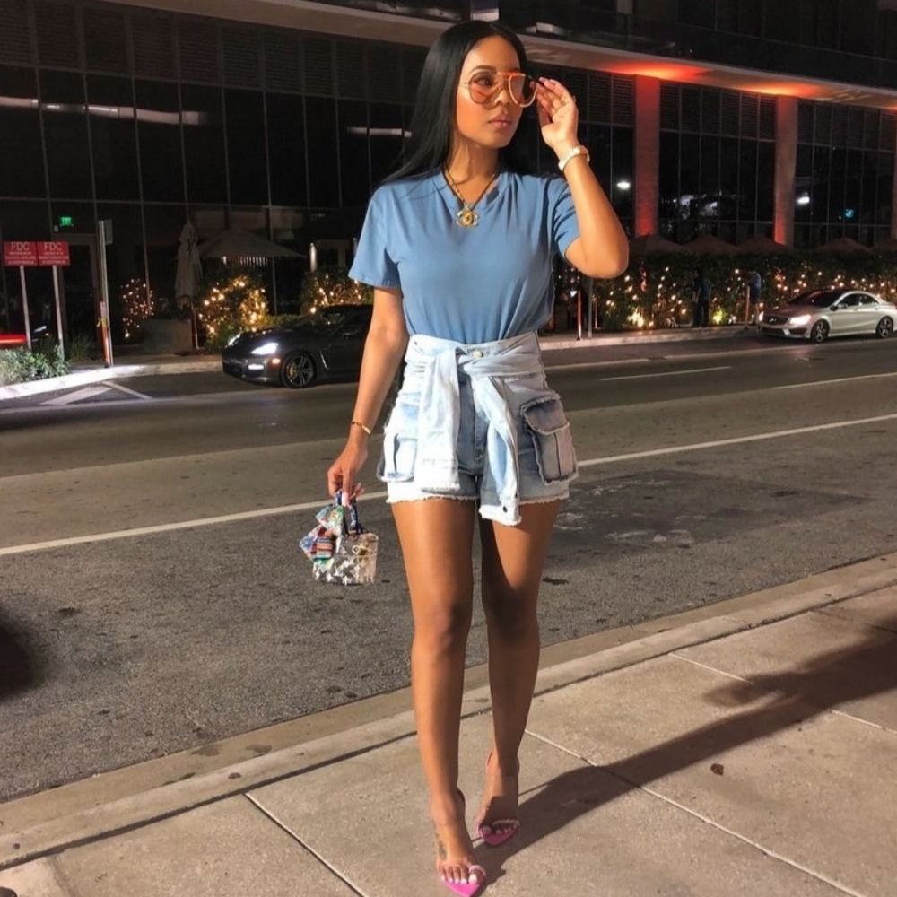 Women Denim Cargo Shorts